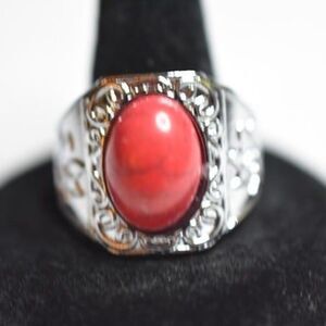 Renaissance Statement Red Faux Turquoise Silver Tone Band Sizes 10 & 12 Rings